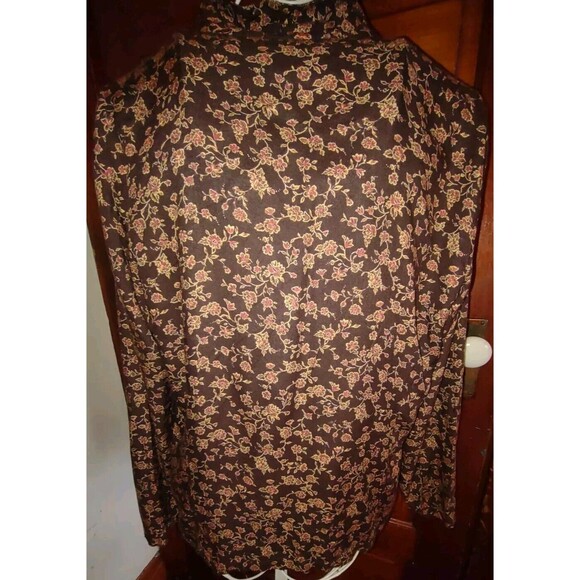 5/$25 Sz L Button Up Blouse Top L/S Floral Gold Brown Boho Cottage - Picture 5 of 5
